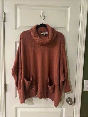 LOFT Dusty Rust Cowl-Neck Pocket Sweater